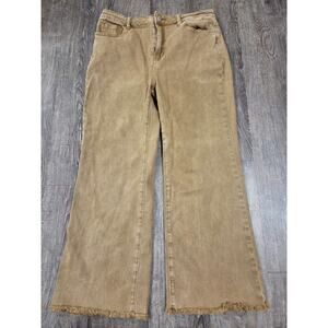 Zenana Brown Acid Washed High Waist Frayed Hem Bootcut Pants Jeans Stretch Large